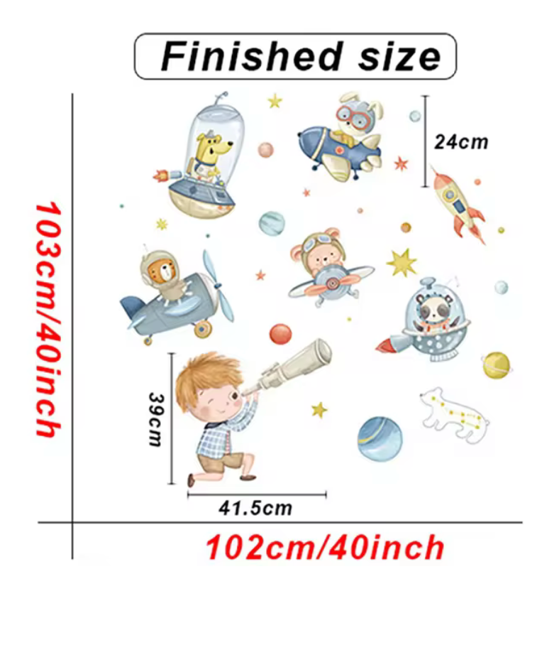 DOGS IN SPACESHIPS STARGAZING BOY ROCKET SKY MOON SPACE 3D WALL STICKER MURAL ART Decal