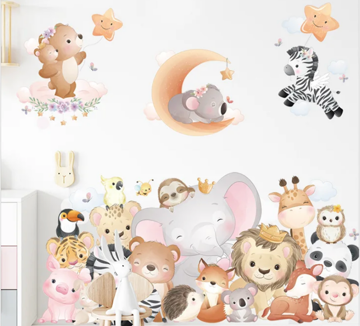 ANIMALS AT SLUMBER PARTY KOALA ON CRESCENT MOON SKY STARS 3D WALL STICKER MURAL ART Decal