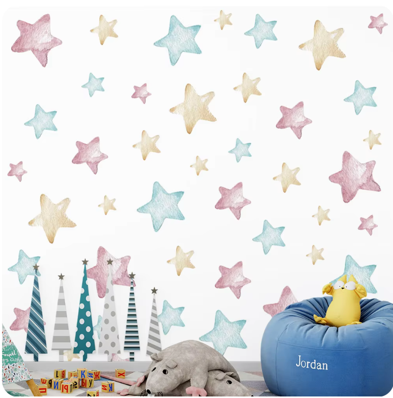 STARRY SKY STARS PINK YELLOW BLUE SPACE NIGHT TIME SHAPES 3D WALL STICKER MURAL ART Decal