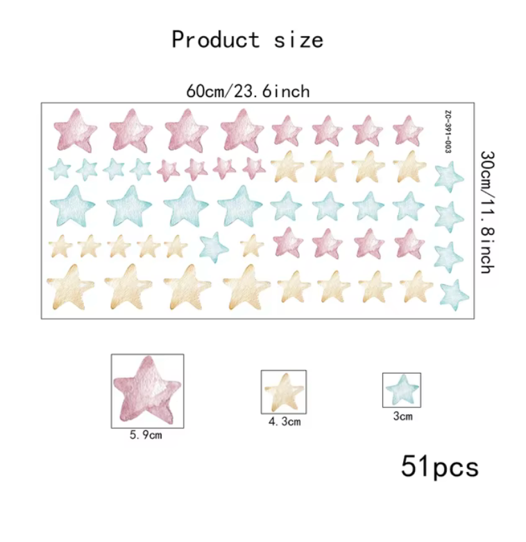 STARRY SKY STARS PINK YELLOW BLUE SPACE NIGHT TIME SHAPES 3D WALL STICKER MURAL ART Decal