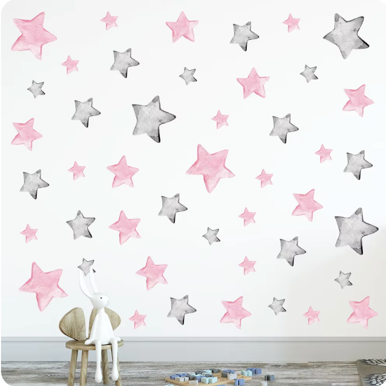 STARRY SKY STARS PINK BLACK GREY SPACE NIGHT TIME SHAPES 3D WALL STICKER MURAL ART Decal