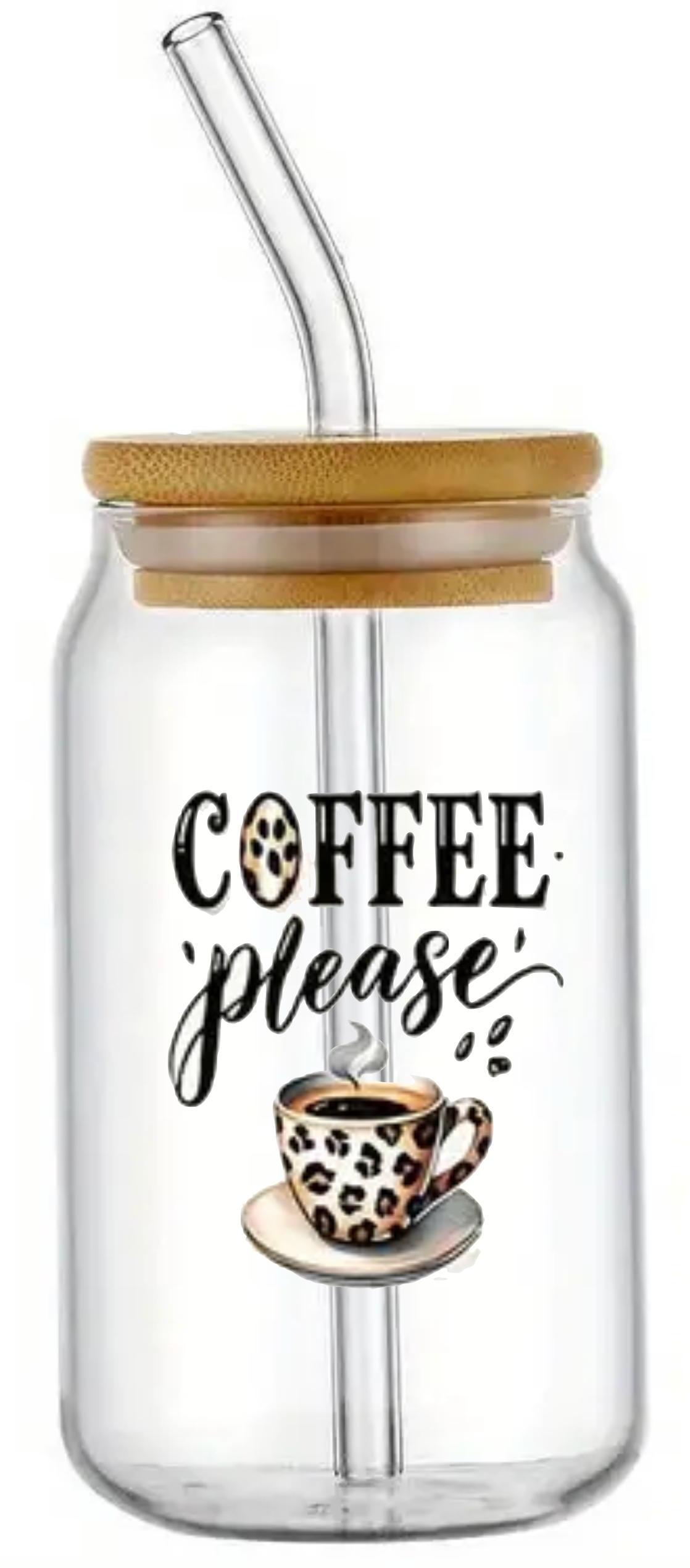 COFFEE PLEASE FUNNY NOVELTY GLASS JAR TUMBLER CUP WITH LID, STRAW AND BRUSH