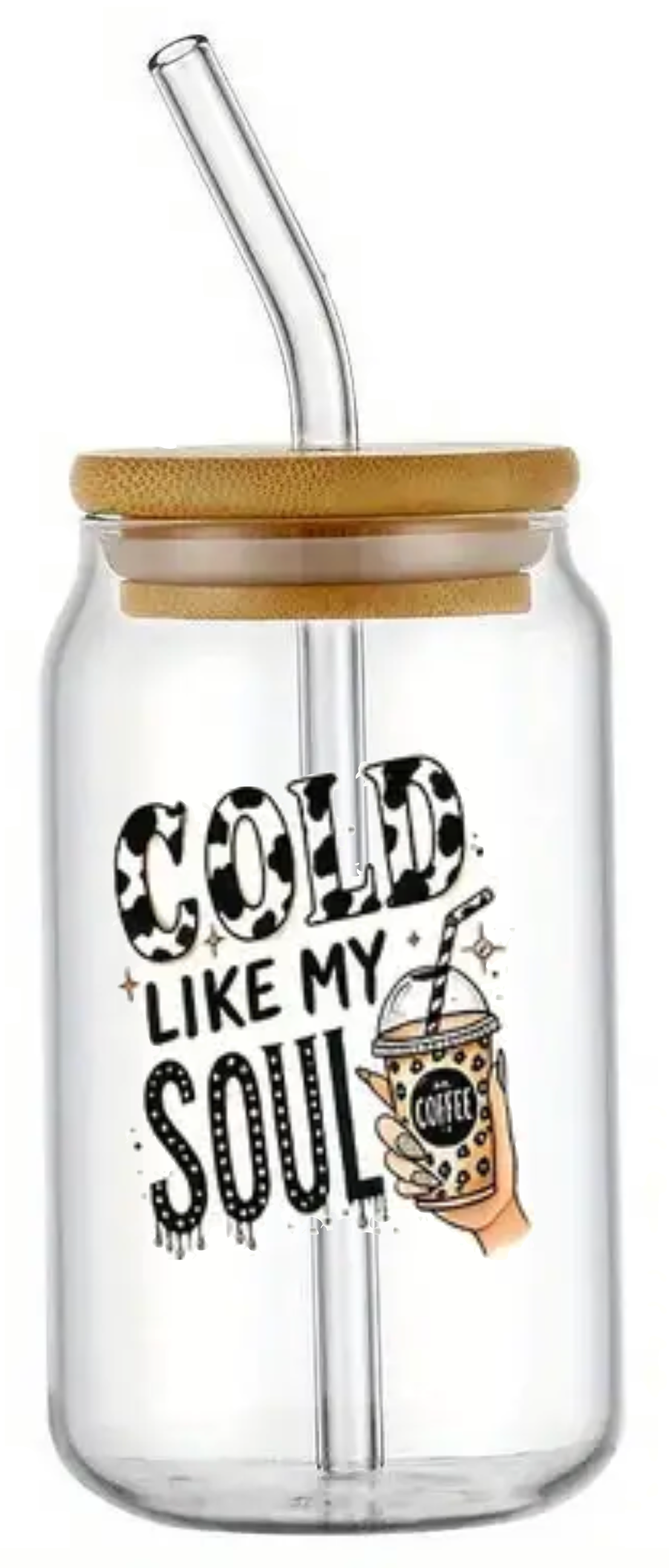 COLD LIKE MY SOUL FUNNY NOVELTY GLASS JAR TUMBLER CUP WITH LID, STRAW AND BRUSH