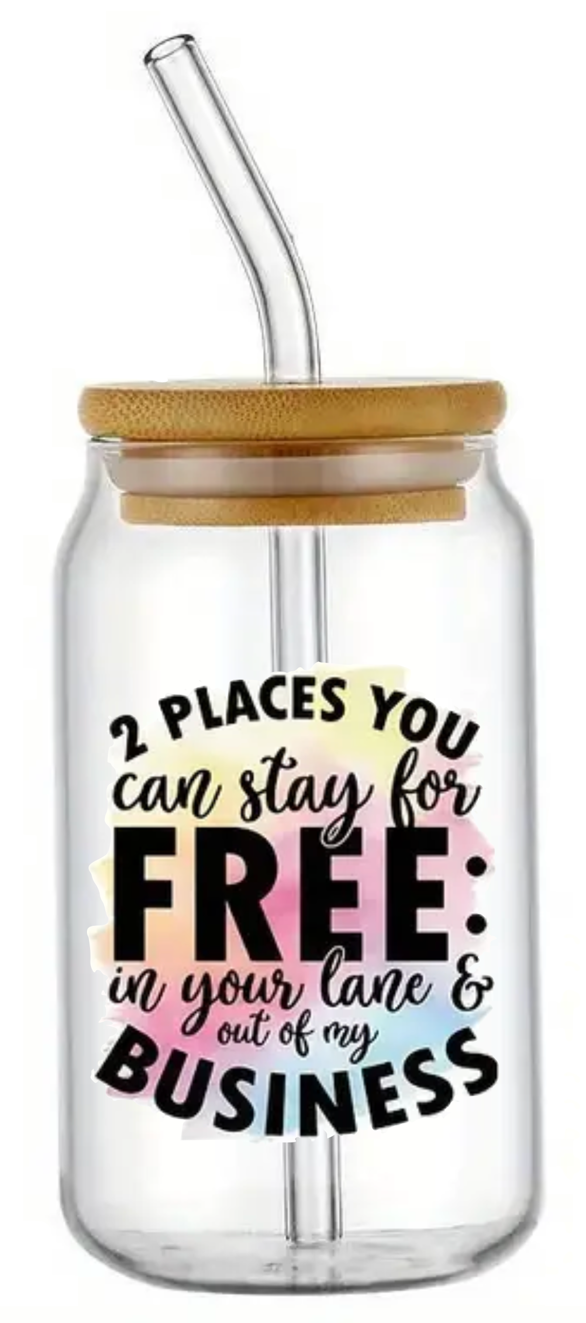 STAY IN YOUR LANE GLASS JAR TUMBLER CUP WITH LID, STRAW AND BRUSH