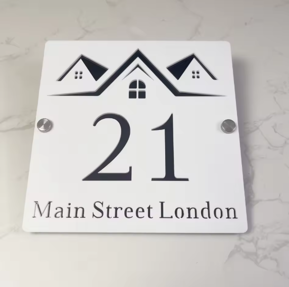 CUSTOM SQUARE HOUSE HOME SIGN NUMBER STREET SIGN ACRYLIC ADDRESS DOOR WALL PLAQUE