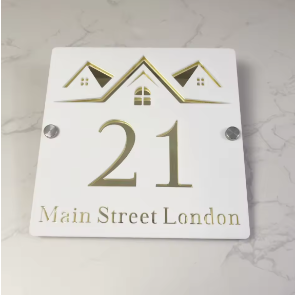 CUSTOM SQUARE HOUSE HOME SIGN NUMBER STREET SIGN ACRYLIC ADDRESS DOOR WALL PLAQUE