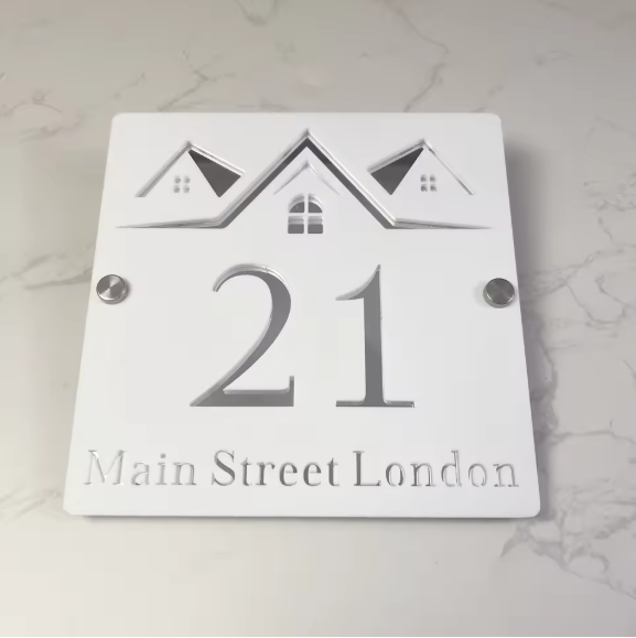 CUSTOM SQUARE HOUSE HOME SIGN NUMBER STREET SIGN ACRYLIC ADDRESS DOOR WALL PLAQUE