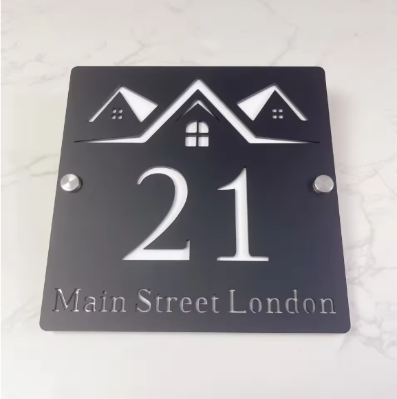 CUSTOM SQUARE HOUSE HOME SIGN NUMBER STREET SIGN ACRYLIC ADDRESS DOOR WALL PLAQUE
