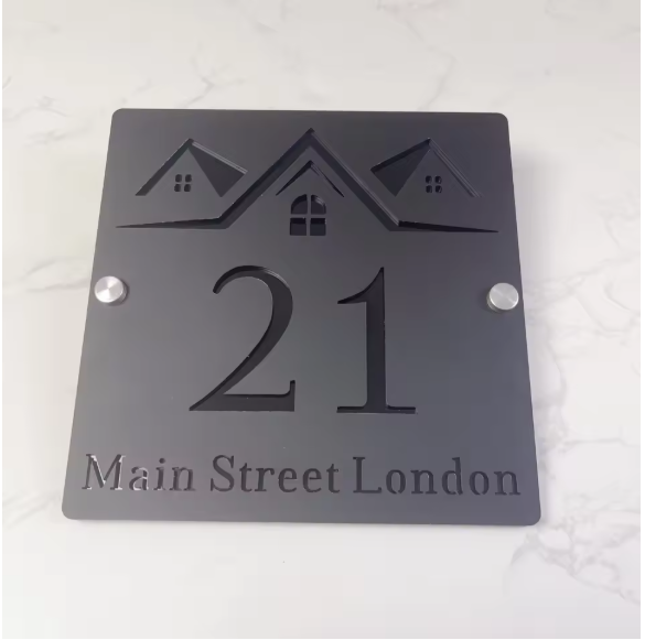 CUSTOM SQUARE HOUSE HOME SIGN NUMBER STREET SIGN ACRYLIC ADDRESS DOOR WALL PLAQUE