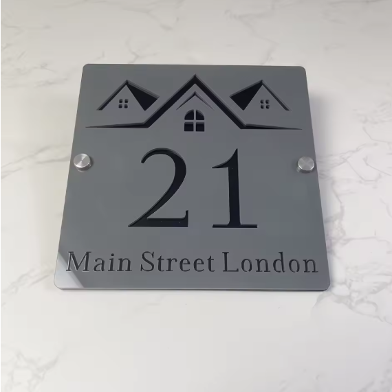 CUSTOM SQUARE HOUSE HOME SIGN NUMBER STREET SIGN ACRYLIC ADDRESS DOOR WALL PLAQUE