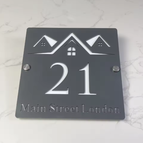 CUSTOM SQUARE HOUSE HOME SIGN NUMBER STREET SIGN ACRYLIC ADDRESS DOOR WALL PLAQUE