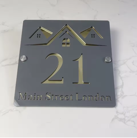 CUSTOM SQUARE HOUSE HOME SIGN NUMBER STREET SIGN ACRYLIC ADDRESS DOOR WALL PLAQUE