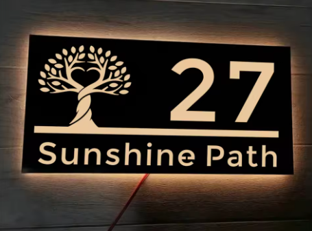 CUSTOM LED LIGHT UP 3D HOUSE SIGN NUMBER STREET SIGN ACRYLIC ADDRESS DOOR WALL PLAQUE