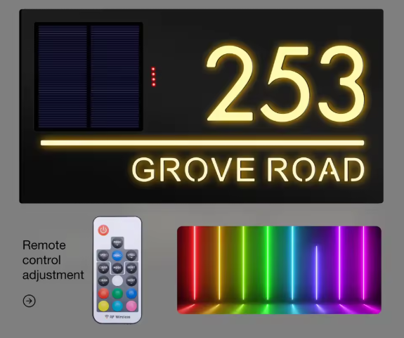 LED SOLAR LIGHT UP CUSTOM HOUSE SIGN NUMBER STREET SIGN ACRYLIC ADDRESS DOOR WALL PLAQUE