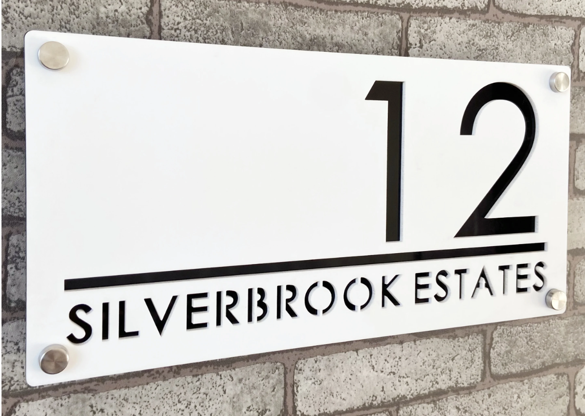 CUSTOM HOUSE SIGN NUMBER STREET SIGN WHITE BLACK ACRYLIC ADDRESS DOOR WALL PLAQUE