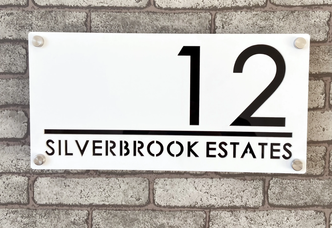 CUSTOM HOUSE SIGN NUMBER STREET SIGN WHITE BLACK ACRYLIC ADDRESS DOOR WALL PLAQUE