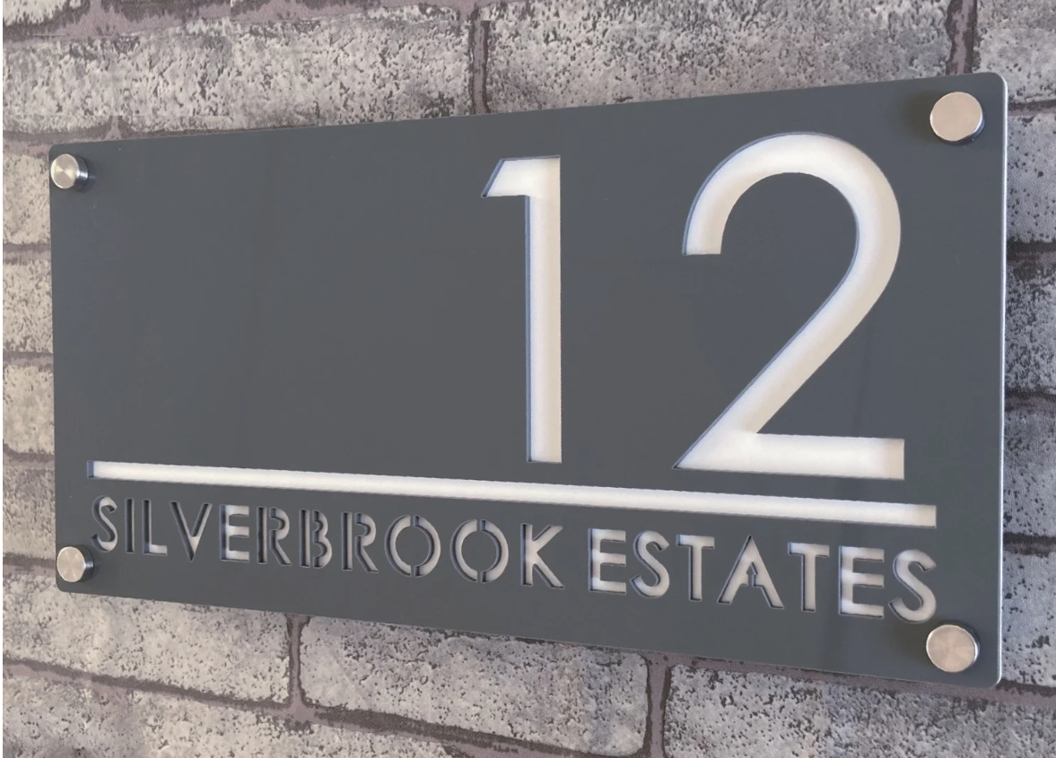 CUSTOM HOUSE SIGN NUMBER STREET SIGN GREY WHITE ACRYLIC ADDRESS DOOR WALL PLAQUE