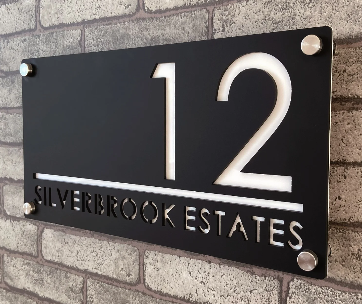 CUSTOM HOUSE SIGN NUMBER STREET SIGN BLACK WHITE ACRYLIC ADDRESS DOOR WALL PLAQUE