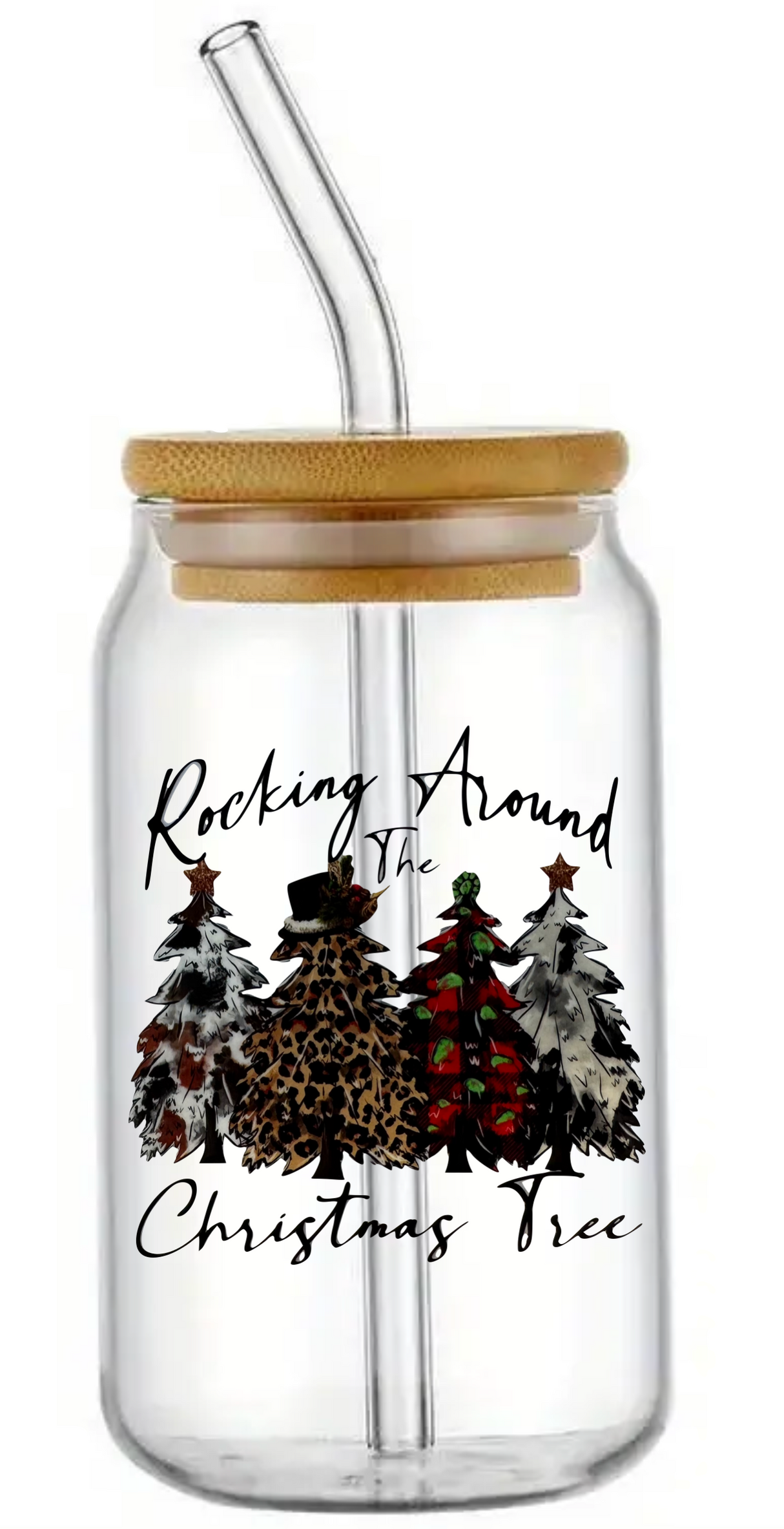 CHRISTMAS NOVELTY XMAS FESTIVE GLASS JAR TUMBLER CUP WITH LID, STRAW AND BRUSH