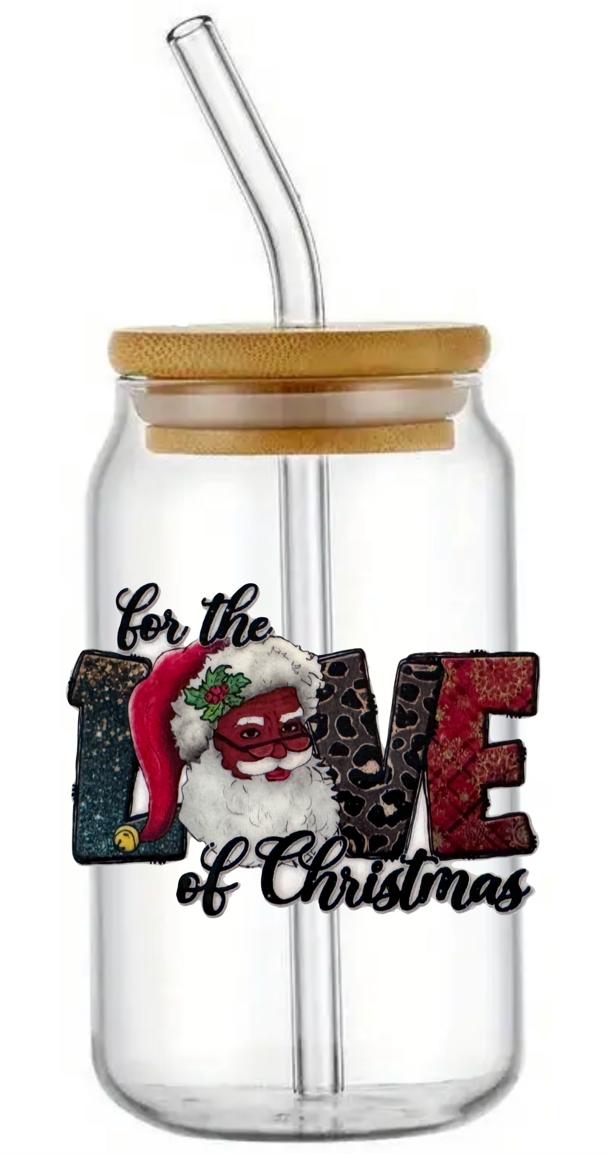 CHRISTMAS XMAS FESTIVE GLASS JAR TUMBLER NOVELTY CUP WITH LID, STRAW AND BRUSH