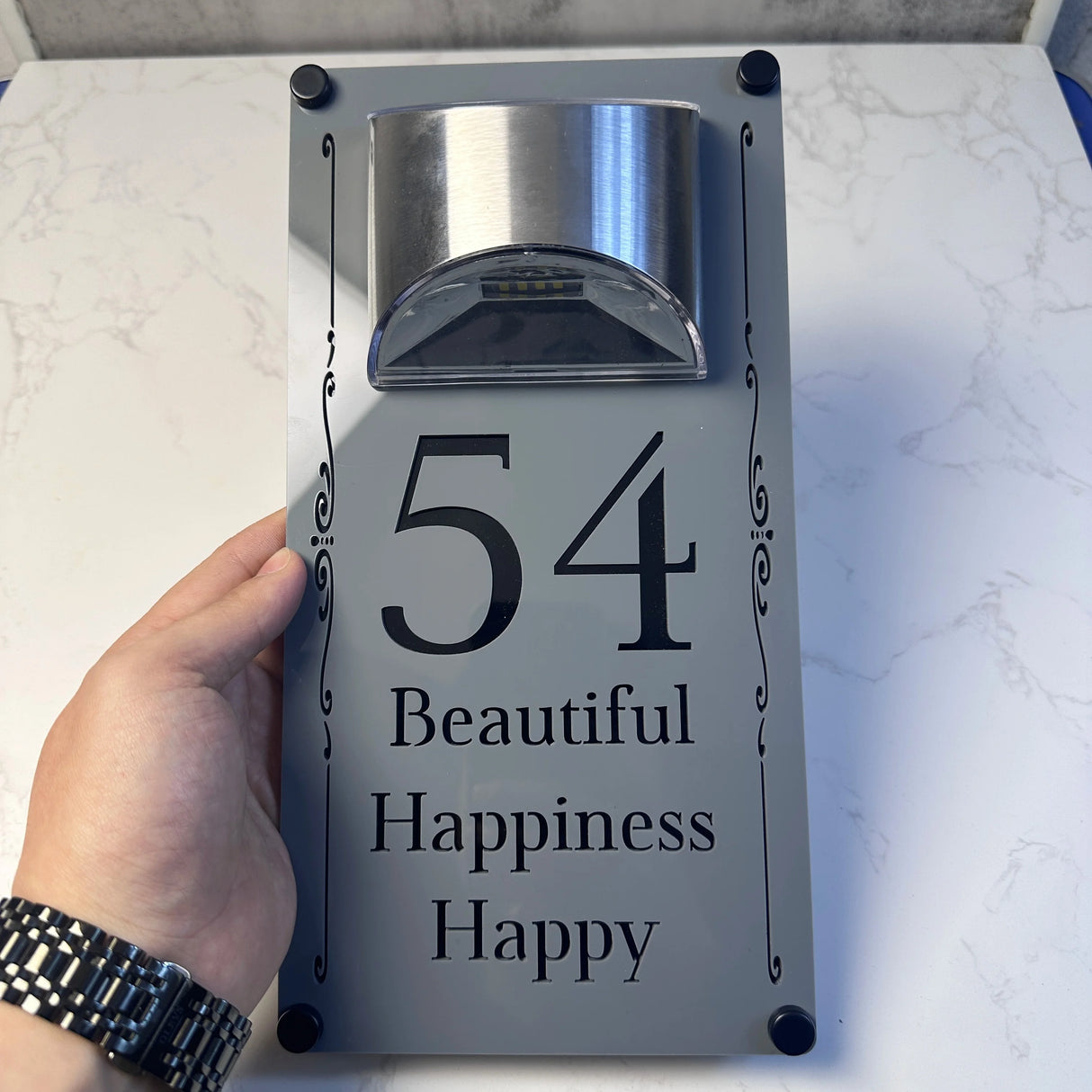 LED SOLAR DECORATIVE CUSTOM HOUSE SIGN NUMBER STREET SIGN ACRYLIC ADDRESS DOOR WALL PLAQUE