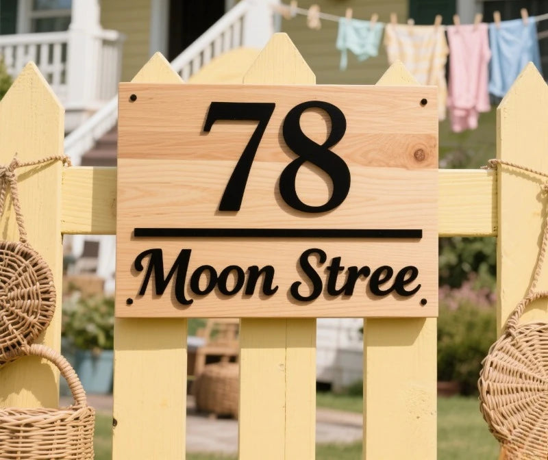 WOOD WOODEN CUSTOM OUTDOOR HOUSE SIGN NUMBER STREET HOUSE ADDRESS WALL MAIL BOX LETTER BOX PLAQUE