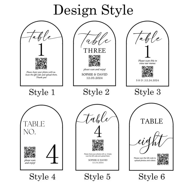 CUSTOM ACRYLIC TABLE NUMBER SIGN WITH QR CODE WEDDING RESTAURANT MENU