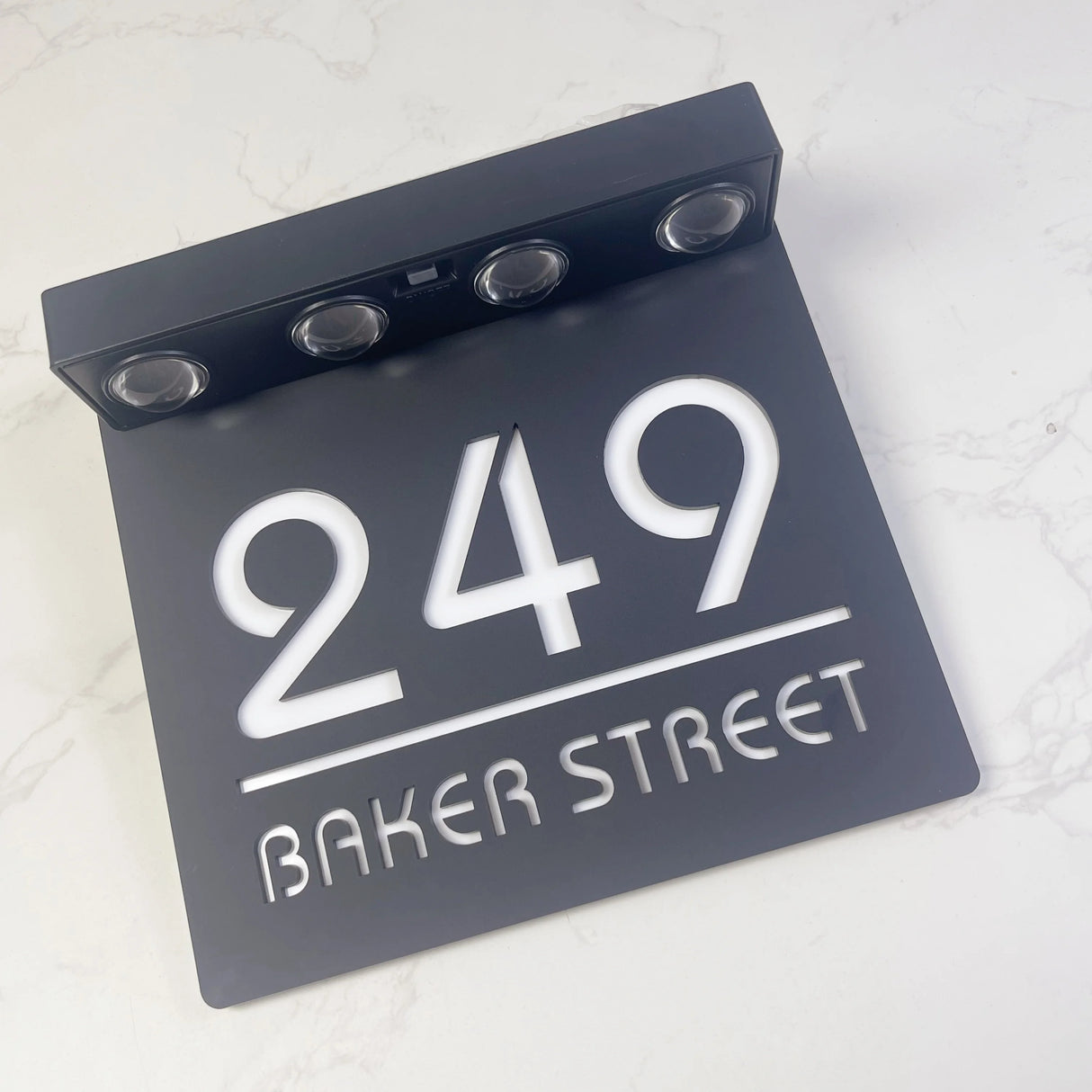 Custom Solar LED Square House Number Sign | Address Plaque