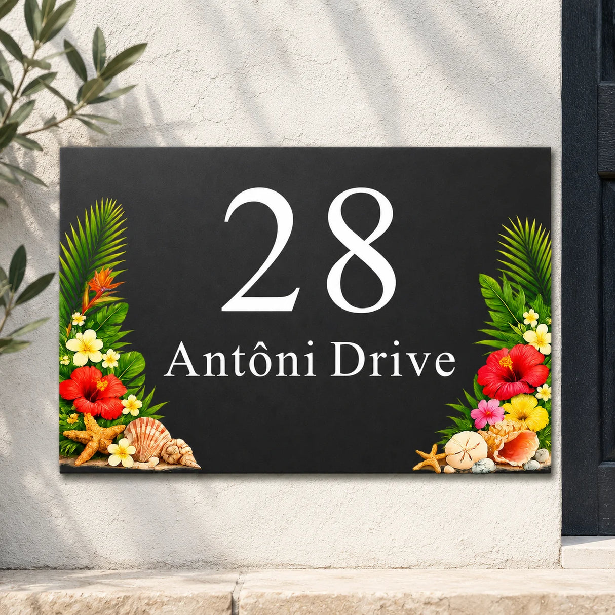 Custom Tropical Floral House Sign | Personalised Address Plaque