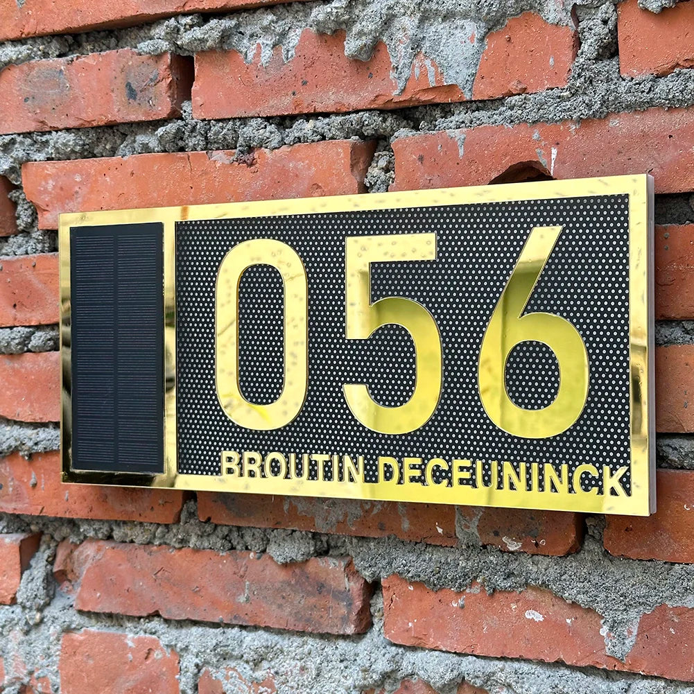 LED SOLAR CUSTOM HOUSE SIGN NUMBER STREET ACRYLIC SILVER GOLD ROSE GOLD ADDRESS DOOR WALL PLAQUE