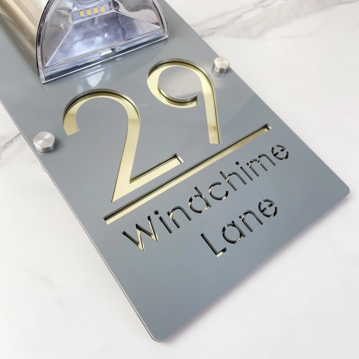 LED SOLAR CUSTOM HOUSE SIGN NUMBER STREET LARGE 32CM SIGN ACRYLIC ADDRESS DOOR WALL PLAQUE