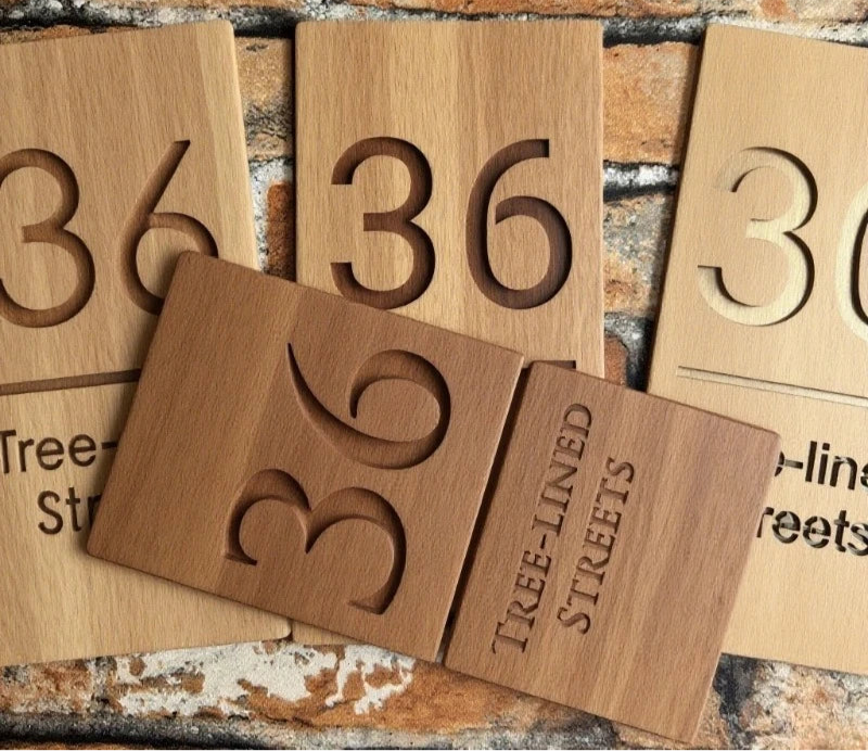 CUSTOM VERTICAL WOODEN WOOD LASER CUT OUTDOOR HOUSE SIGN NUMBER STREET HOUSE ADDRESS MAIL PLAQUE
