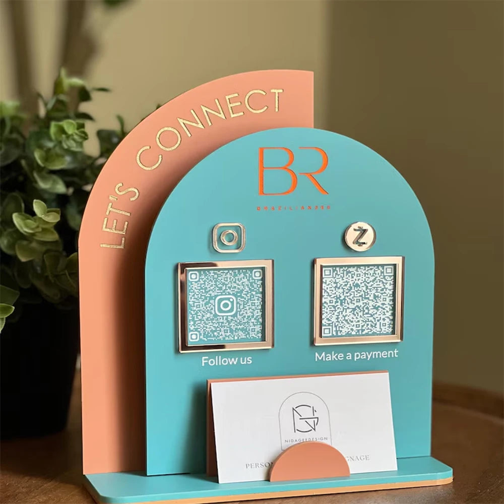 CUSTOM ACRYLIC QR CODE PAYMENT SIGN WITH LOGO SOCIAL MEDIA BUSINESS REVIEW