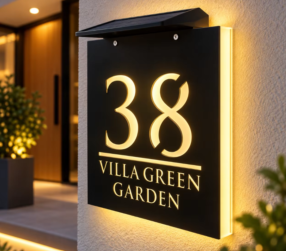 Custom Solar LED 3D Acrylic House Sign | Personalised Address Plaque
