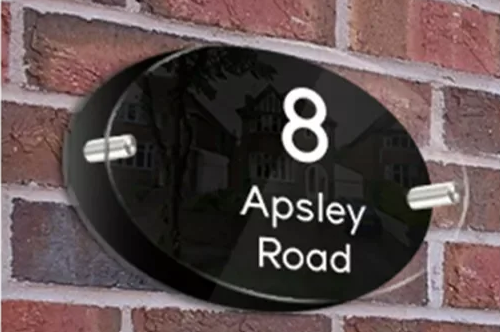 CUSTOM BLACK HOUSE SIGN ADDRESS NUMBER STREET ACRYLIC GLASS EFFECT PLAQUE