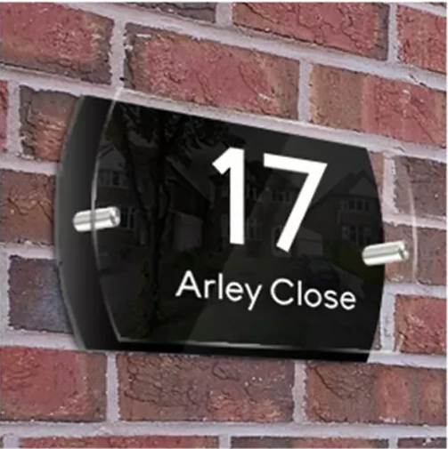 CUSTOM BLACK HOUSE SIGN ADDRESS NUMBER STREET ACRYLIC GLASS EFFECT PLAQUE