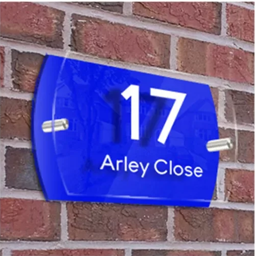 CUSTOM BLUE HOUSE SIGN ADDRESS NUMBER STREET ACRYLIC GLASS EFFECT PLAQUE