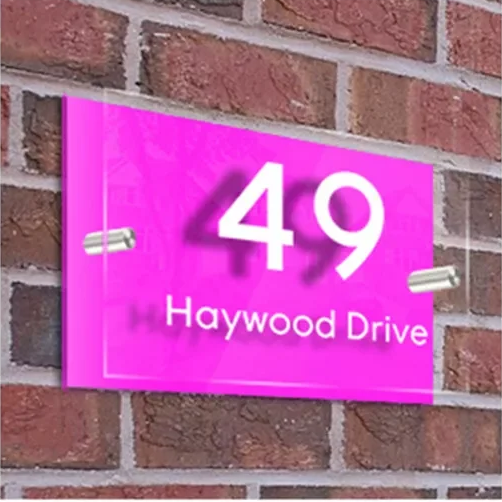 CUSTOM PINK HOUSE SIGN ADDRESS NUMBER STREET ACRYLIC GLASS EFFECT PLAQUE