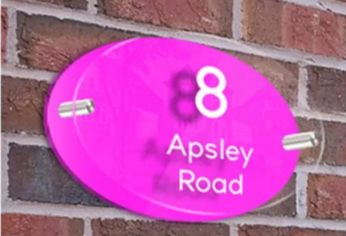 CUSTOM PINK HOUSE SIGN ADDRESS NUMBER STREET ACRYLIC GLASS EFFECT PLAQUE