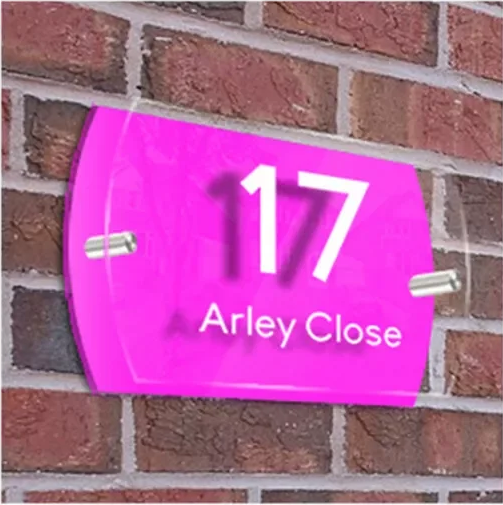 CUSTOM PINK HOUSE SIGN ADDRESS NUMBER STREET ACRYLIC GLASS EFFECT PLAQUE