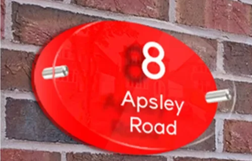 CUSTOM RED HOUSE SIGN ADDRESS NUMBER STREET ACRYLIC GLASS EFFECT PLAQUE