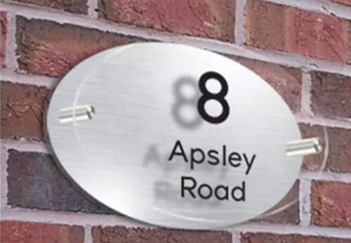 CUSTOM SILVER HOUSE SIGN ADDRESS NUMBER STREET ACRYLIC GLASS EFFECT PLAQUE