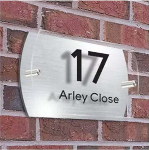 CUSTOM SILVER HOUSE SIGN ADDRESS NUMBER STREET ACRYLIC GLASS EFFECT PLAQUE