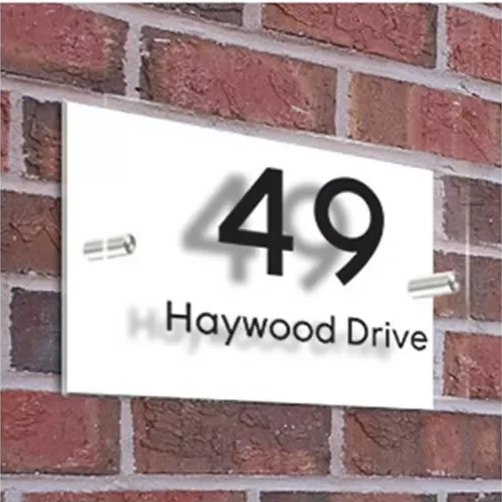 CUSTOM WHITE HOUSE SIGN ADDRESS NUMBER STREET ACRYLIC GLASS EFFECT PLAQUE