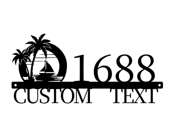 Custom Metal Sailing Boat & Palm Tree Sign | Personalised Coastal Wall Art