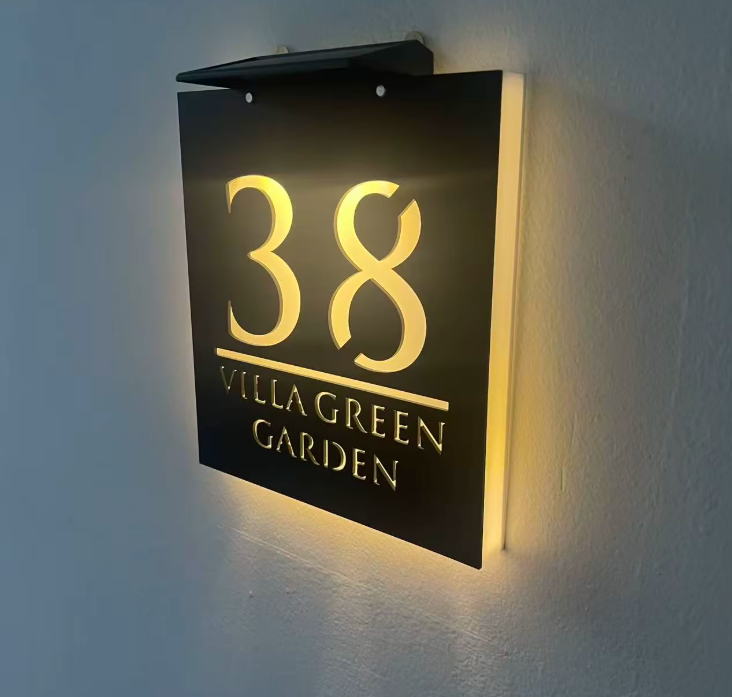 Custom Solar LED 3D Acrylic House Sign | Personalised Address Plaque
