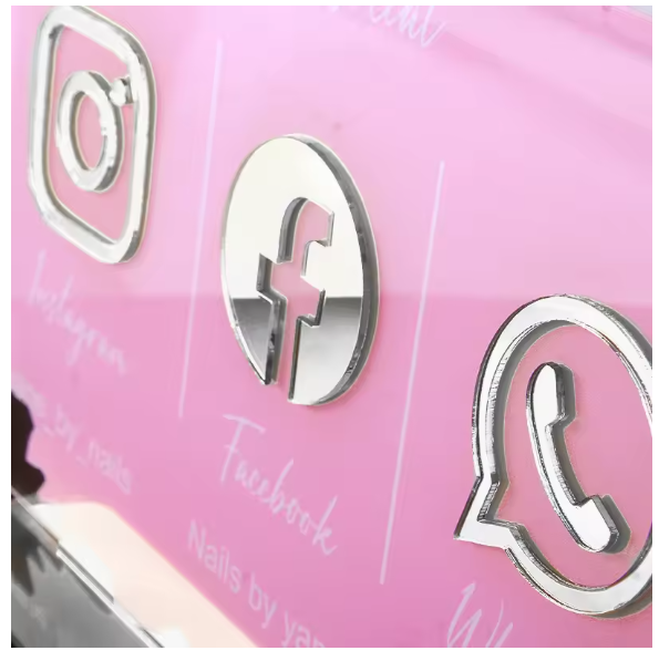 BUSINESS MULTI SOCIAL MEDIA PINK SIGN BOARD PLAQUE FACEBOOK INSTAGRAM TIKTOK