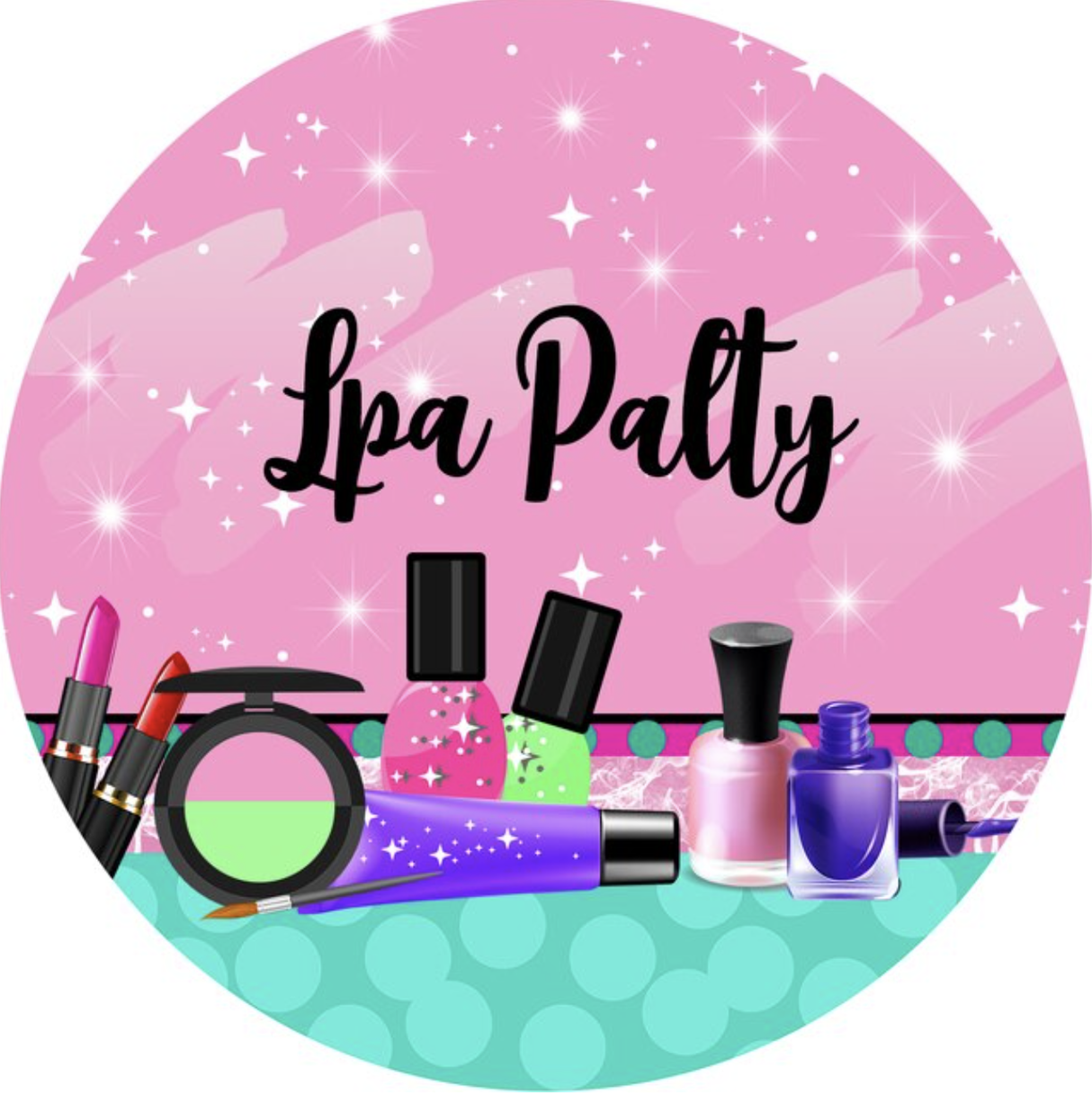 SPA SALON NAIL POLISH MAKE UP LIPSTICK PINK STARS PARTY ROUND BIRTHDAY BANNER