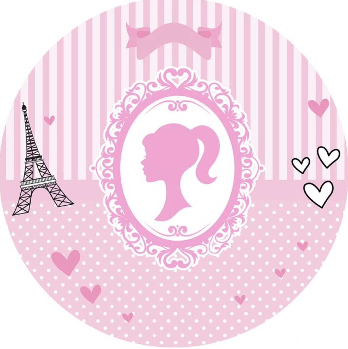 SPA SALON PINK GIRL HEARTS EIFFLE TOWER PARTY ROUND BIRTHDAY BANNER BACKDROP