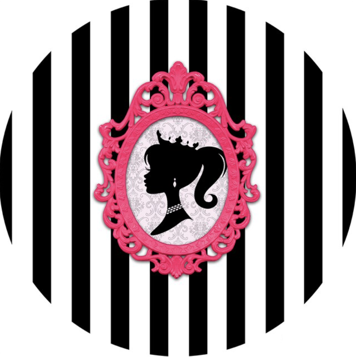SPA SALON GIRL SILHOUETTE BLACK WHITE STRIPES PINK PARTY ROUND BIRTHDAY BANNER